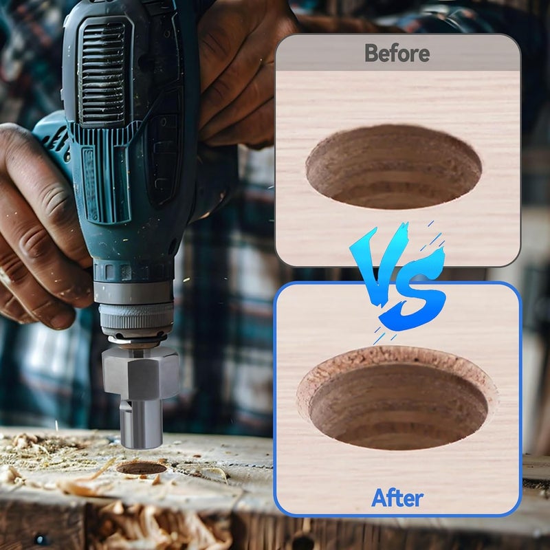 Sywan Dog Hole Chamfer Reamer Tool, Workbench Dog Hole Shaping Trimmer T10 Alloy Blade Stainless Steel 9mm Hex Shank for 19mm/20mm Woodworking Dog Holes Polished Finish for Electric Drills (20mm) - Image 4